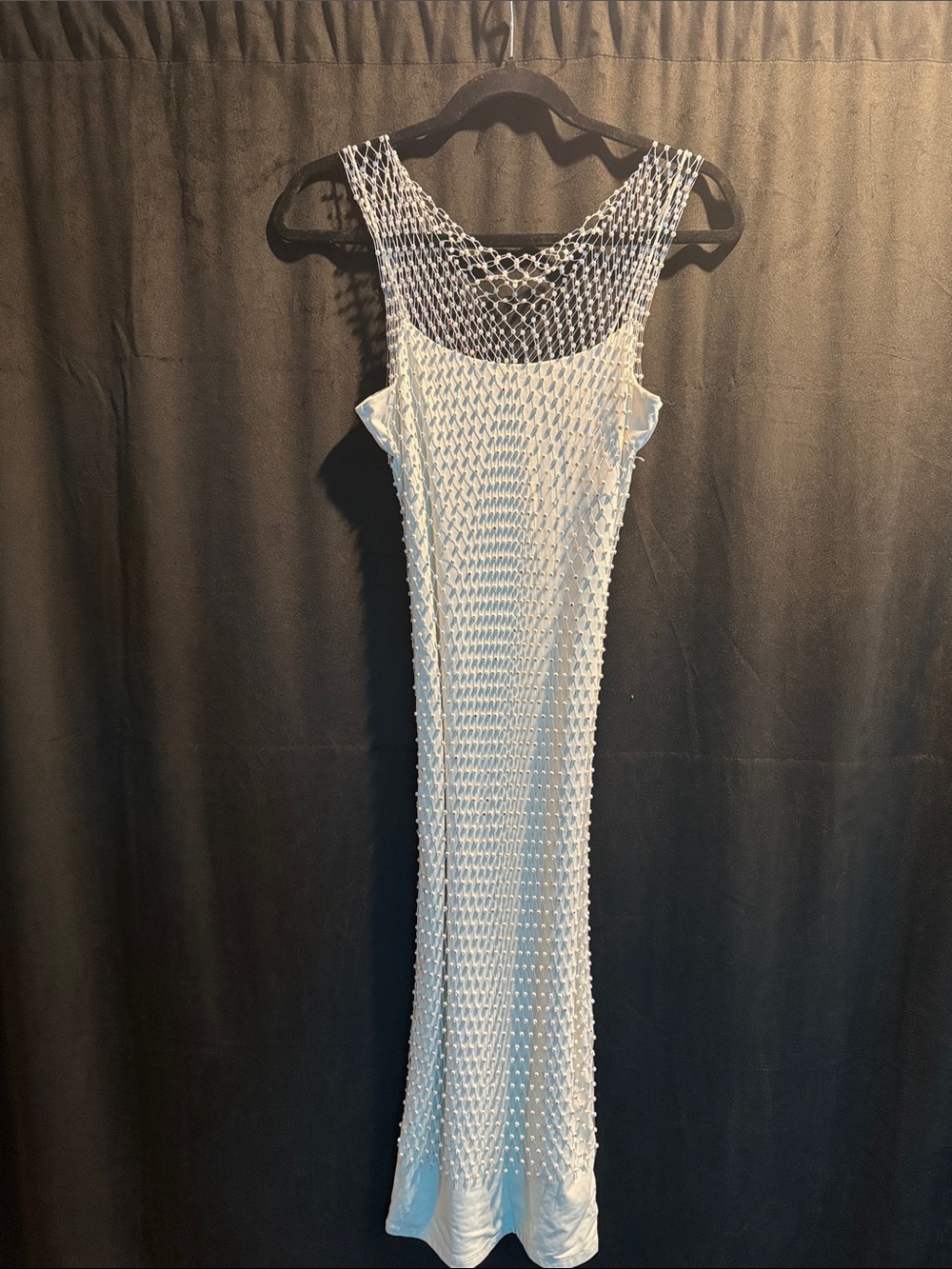 White Embellished Knit Midi Dress - Women